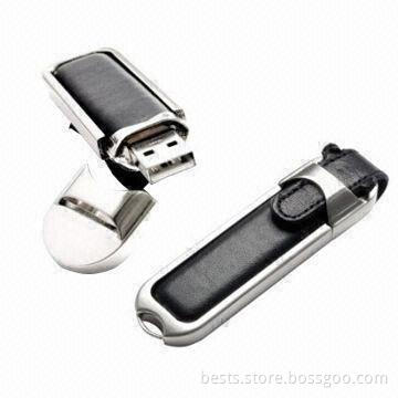 Leather USB Flash Drive with High-transfer Speed, Quality Logo Imprinting and Pack